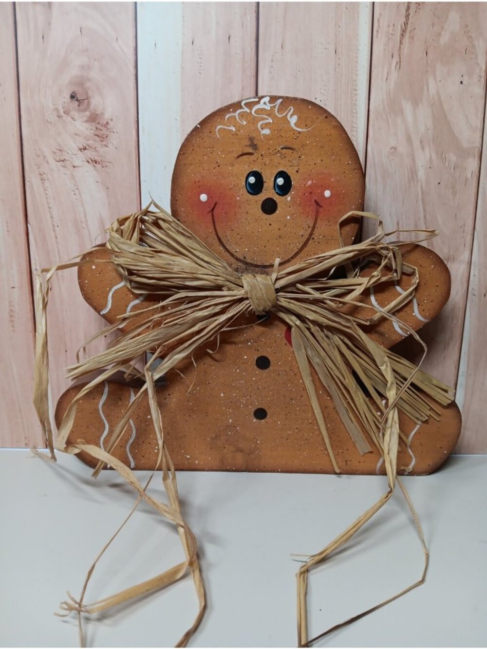 Hand Painted Wooden Gingerbread Man Decoration signed 1990